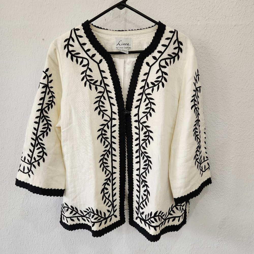 Linea By Louis Dell'Olio Women's Linen Embroidered Jacket XL Cardigan